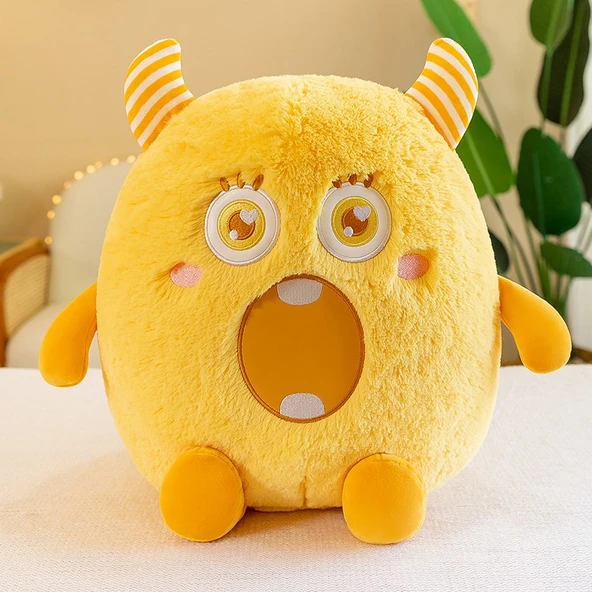 Küçük Canavar Peluş Uyku Yastığı - Sarı - 20cm