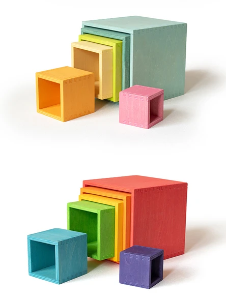 Ahşap Yığın Jenga Gökkuşağı Kutusu - Ağaç Kutusu Boyasız - 5