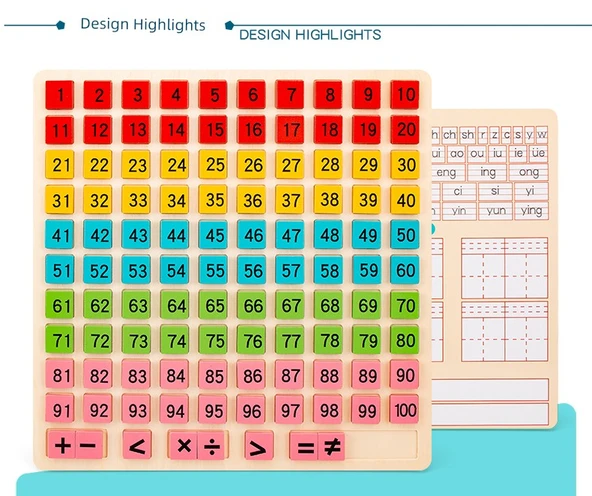 Eğitici Ahşap Bulmaca Seti - 1-100 Dijital Logaritma Tahtası + 100 Sayı Çubuğu + Dijital Ayrıştırma Cetveli + Logaritma Saati - 10