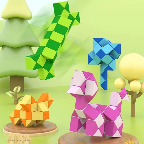 Sihirli Cetvel Rubik Yılan Bulmaca Oyuncağı - 48 Parça Mor Pudra - 4