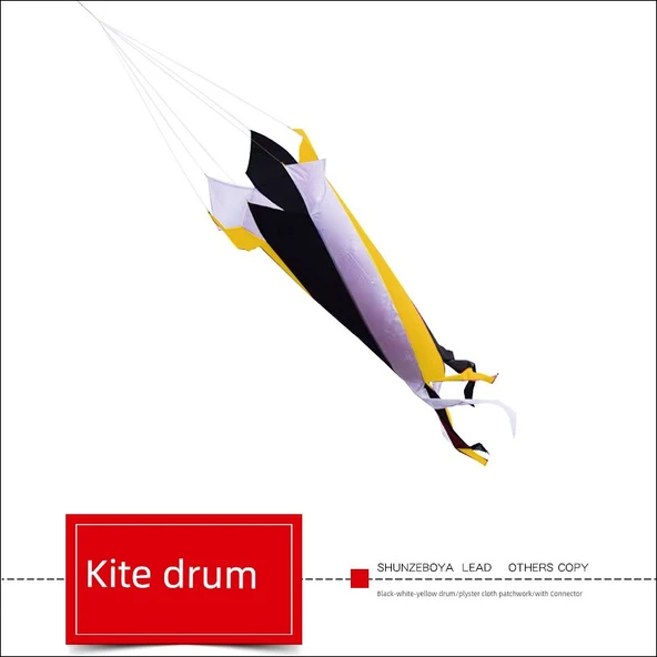 Kite Kuyruk Aksesuarı - Küçük Dönme Davulu Siyah Beyaz Sarı