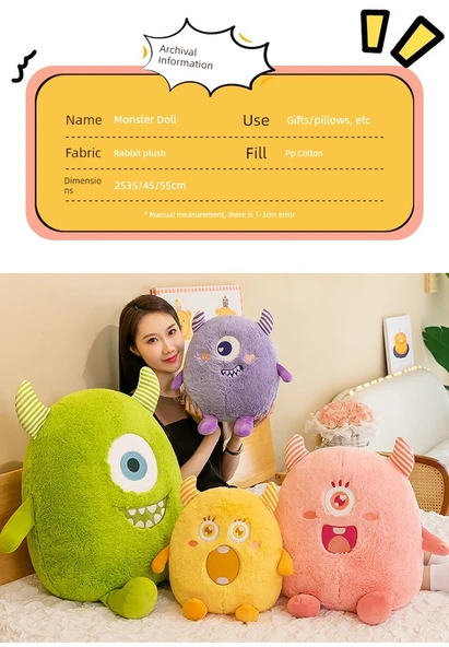 Küçük Canavar Peluş Uyku Yastığı - Yeşil - 20cm - 12