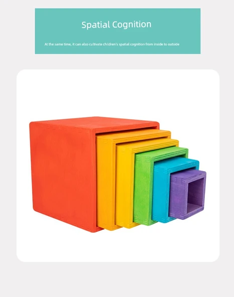 Ahşap Yığın Jenga Gökkuşağı Kutusu - Ağaç Kutusu Boyasız - 12