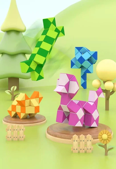 Sihirli Cetvel Rubik Yılan Bulmaca Oyuncağı - 60 Parça Zümrüt Yeşil - 12