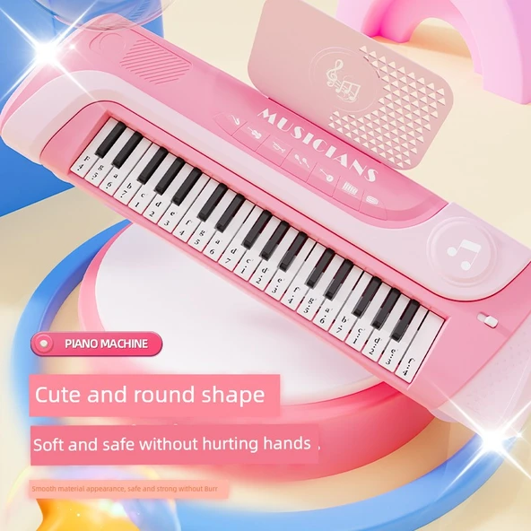 Çocuk Elektronik Klavye Piyano - 22 Tuş - Şeftali Rengi - Müzik Notası ve Müzik Standı - Model 2 - 5