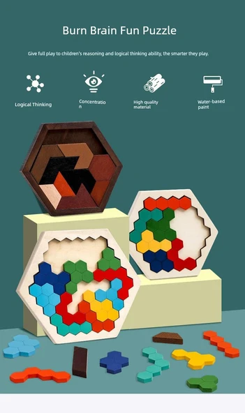 Ahşap Geometrik Bulmaca - Çift Şekil Sihirli Bulmaca - 8