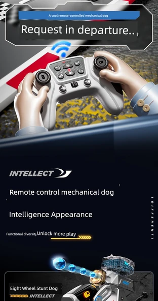 Sekiz Tekerlekli Akrobatik Robot Köpek - Yüksek Dayanıklılık, Çift Elektrikli Kumanda + Saat - 8