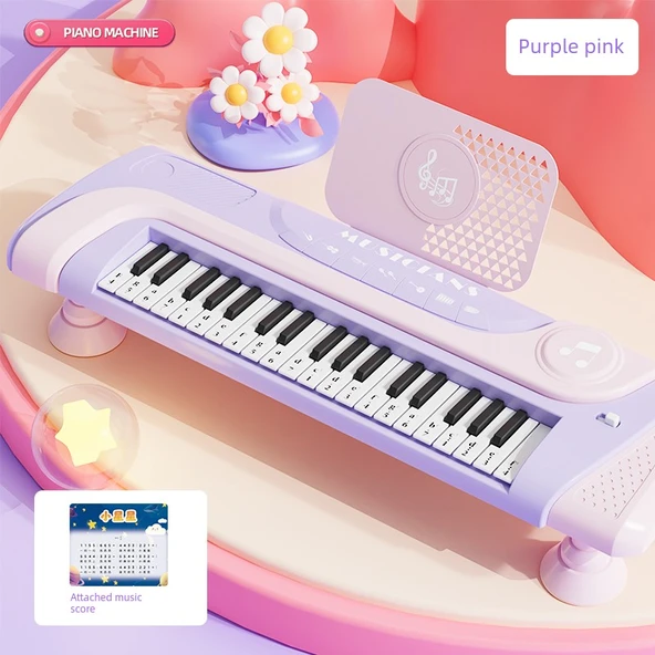 Çocuk Elektronik Klavye Piyano - 22 Tuş - Mor Rengi - Müzik Notası - Başlangıç Seviyesi