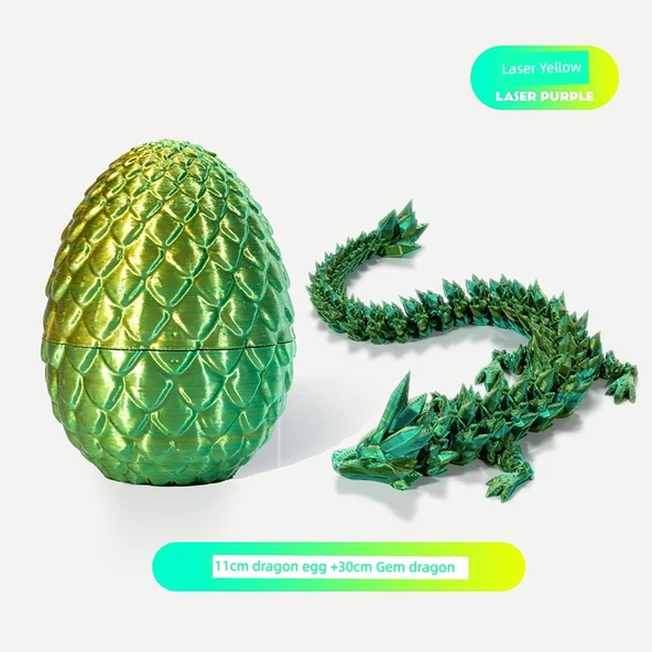 3D Baskı Ejderha Oyuncak Eğitici Hediye - Ejderha Yumurtası 11cm İpek Yeşil Ejderha Yumurtası + 30cm Maden Ejderhası