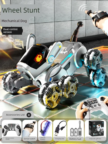 Sekiz Tekerlekli Akrobatik Robot Köpek - Tek Elektrikli Kumanda + Saat