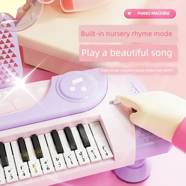 Çocuk Elektronik Klavye Piyano - 22 Tuş - Mor Rengi - Müzik Notası ve Müzik Standı - Model 2 - 4