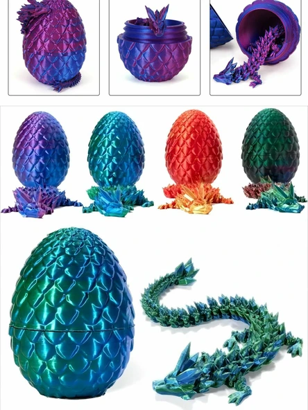 3D Baskı Ejderha Oyuncak Eğitici Hediye - Ejderha Yumurtası 11cm İpek Yeşil Ejderha Yumurtası + 30cm Maden Ejderhası - Resim 8