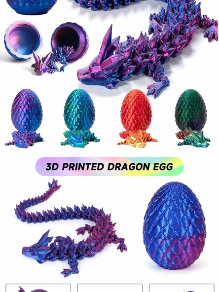 3D Baskı Ejderha Oyuncak Eğitici Hediye - Ejderha Yumurtası 11cm İpek Yeşil Ejderha Yumurtası + 30cm Maden Ejderhası - Resim 7