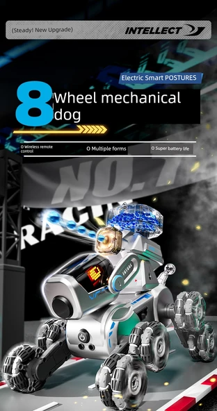 Sekiz Tekerlekli Akrobatik Robot Köpek - Tek Elektrikli Kumanda + Saat - 7