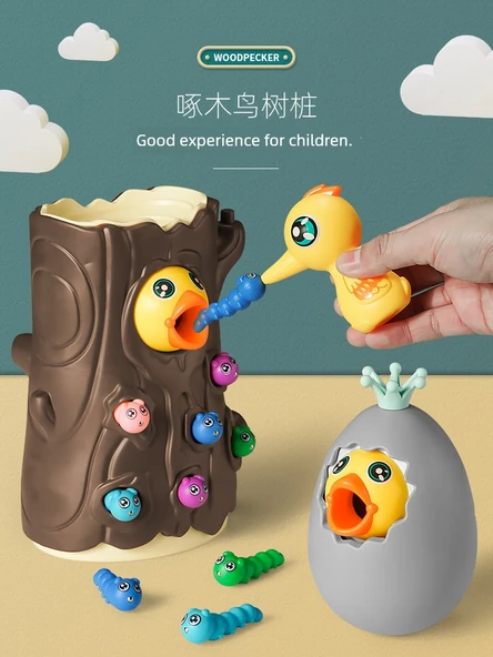 Ağaçkakan Bebek Besleme Oyunu - Büyük Direk + Yeşil Yumurta + 2 Ağaçkakan Çifti + 30 Sevimli Solucan Lüks Etkileşimli Versiyon - Resim 2