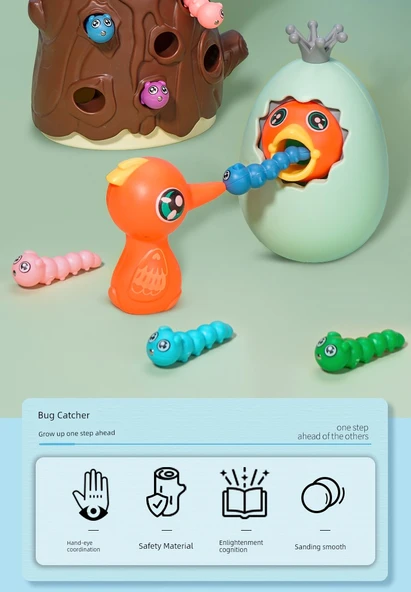 Ağaçkakan Bebek Besleme Oyunu - Büyük Direk + Yeşil Yumurta + 2 Ağaçkakan Çifti + 30 Sevimli Solucan Lüks Etkileşimli Versiyon - Resim 9