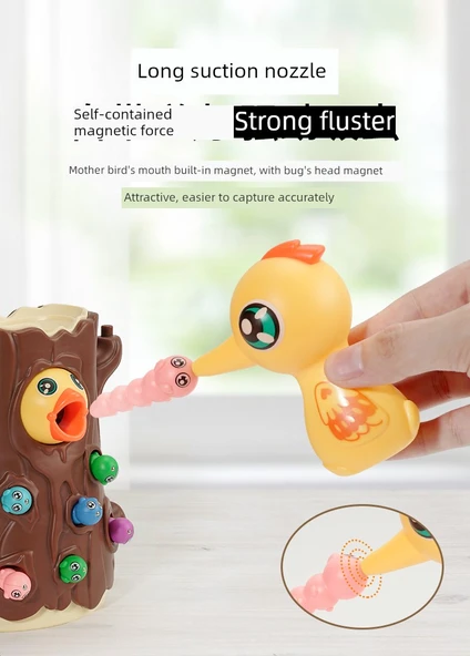 Ağaçkakan Bebek Besleme Oyunu - Büyük Direk + Yeşil Yumurta + 2 Ağaçkakan Çifti + 30 Sevimli Solucan Lüks Etkileşimli Versiyon - Resim 12