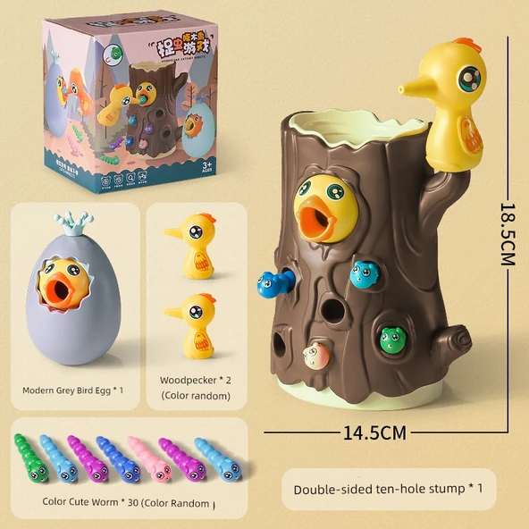 Ağaçkakan Bebek Besleme Oyunu - Büyük Yığın + Gri Yumurta + 2 Ağaçkakan Çifti + 30 Sevimli Solucan Lüks Etkileşimli Versiyon