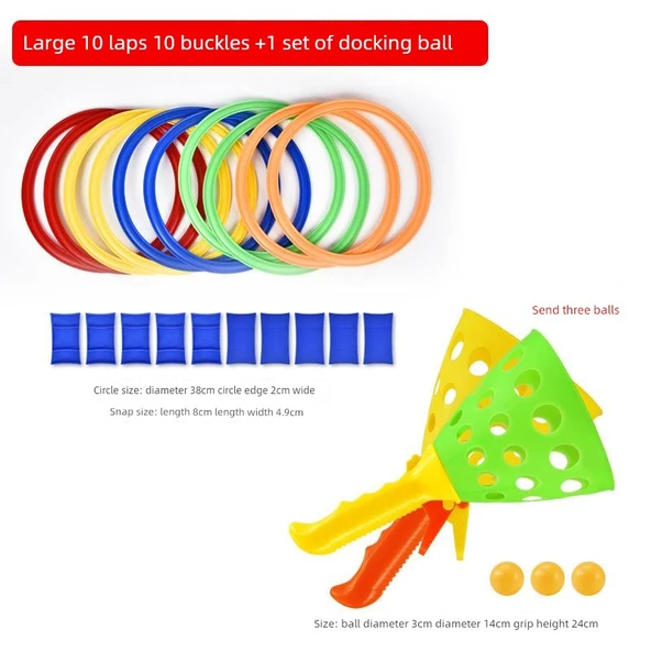 Çocuklar için Sek Sek Yüzük Seti - Büyük 38cm, 10 Yüzük, 10 Kanca + Bağlama Top Seti
