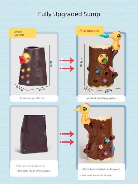 Ağaçkakan Bebek Besleme Oyunu - Büyük Direk + Yeşil Yumurta + 2 Ağaçkakan Çifti + 30 Sevimli Solucan Lüks Etkileşimli Versiyon - Resim 5