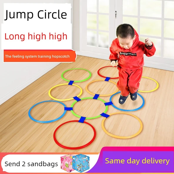Çocuklar için Sek Sek Yüzük Seti - Büyük 38cm, 10 Yüzük, 10 Kanca, 2 Kum Torbası - 2