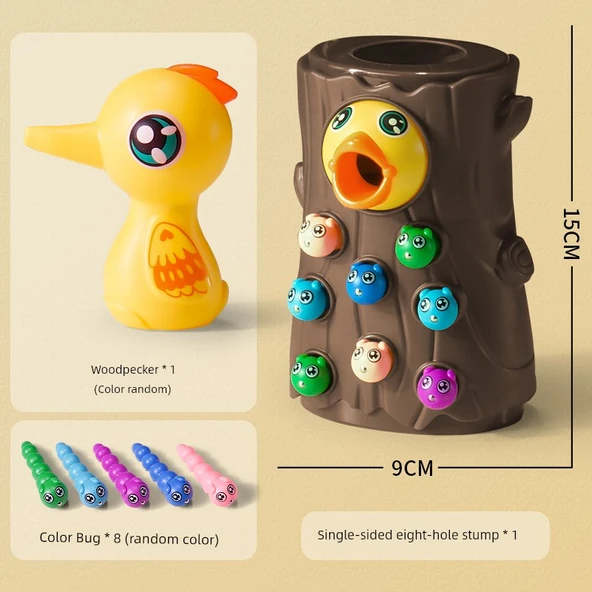 Ağaçkakan Bebek Besleme Oyunu - Küçük Kütük + Ağaçkakan + 8 Sevimli Solucan