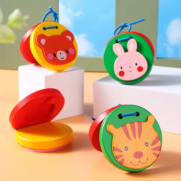Ahşap Orff Müzik Aleti Ritm Kum Tokmağı - Küçük Ahşap 2 Parça Kırmızı Kalp - 9