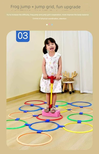 Çocuklar için Sek Sek Yüzük Seti - Büyük 38cm, 10 Yüzük, 10 Kanca + Kırmızı ve Mavi Parkur - 11