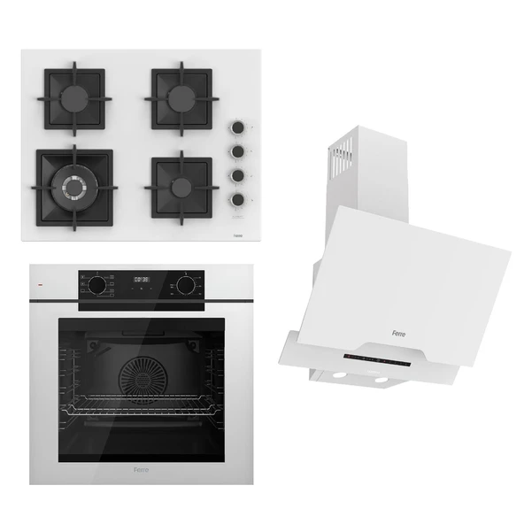 Ferre FRYART-SILENTART Serisi Beyaz Set (SC406-WFA + QEP63CB +D064-SA ) - Döküm Izgara / 65 cm Ocak ürün görseli 1