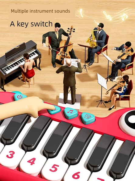 Çocuklar İçin Cep Piyano Oyuncağı - Kırmızı - Şarjlı Versiyon - 4