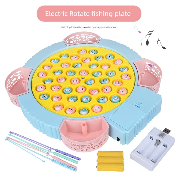 Çocuk Elektrikli Mıknatıslı Balık Avlama Oyunu - Çikolata - Şarjlı Versiyon - 15 Balık - Müzik - Pembe - Yedek Balık - 2