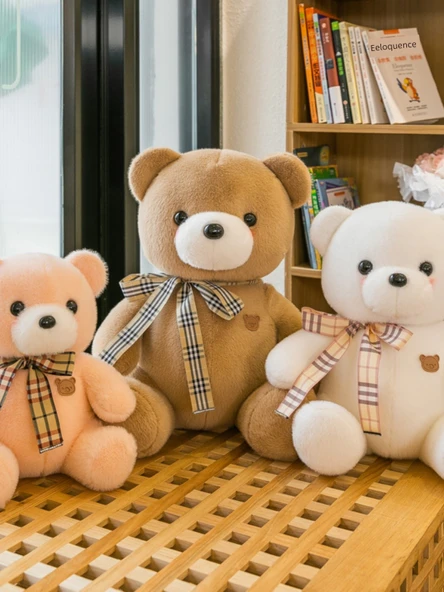 Tavşan Tüyü Ayı Peluş Bebek - Beyaz - 30cm - 4
