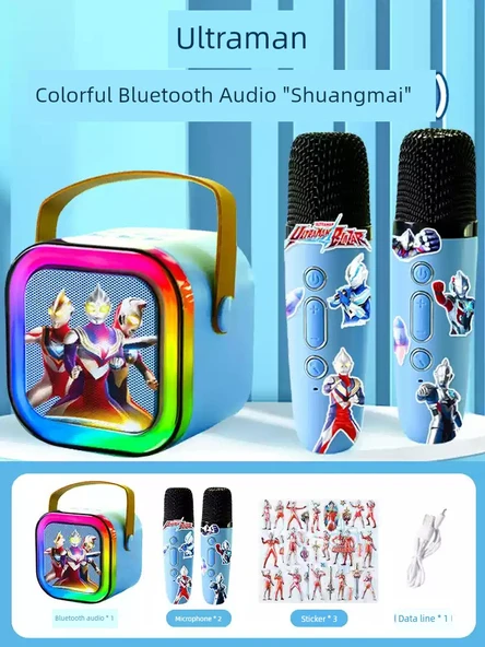 Çocuklar için Karaoke Mikrofon Oyuncağı - Altman Çift Mac - Bluetooth ve Reverb Ses Efekti - Deluxe Hediye Paketi