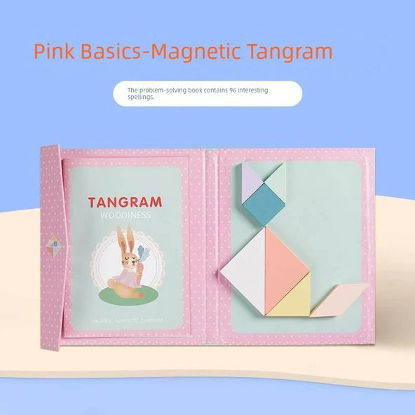 Manyetik Tangram Bulmacası - Pembe [96 Soru]