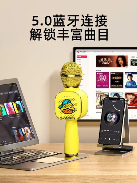 Pembe [MengMeng Tavuk] Çocuk Karaoke Mikrofonu - Erken Eğitim + Bluetooth + Ses Değiştirme + Şarj - Resim 3