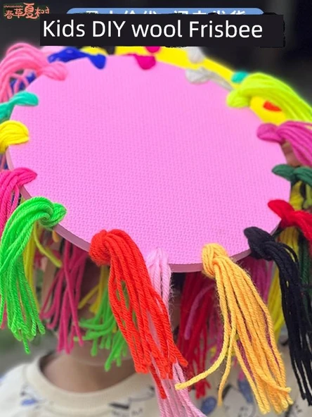 Çocuklar için Karışık Renk Yün Frisbee - Tam Set - DIY El Yapımı Malzeme Paketi - 10 Adet - Resim 3