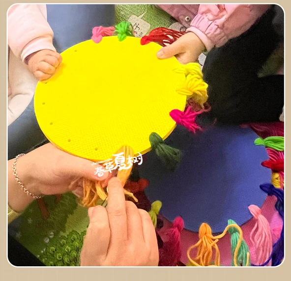 Çocuklar için Karışık Renk Yün Frisbee - Tam Set - DIY El Yapımı Malzeme Paketi - 10 Adet - Resim 11