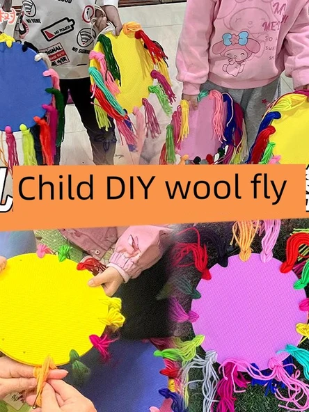 Çocuklar için Karışık Renk Yün Frisbee - Tam Set - DIY El Yapımı Malzeme Paketi - 10 Adet - Resim 4