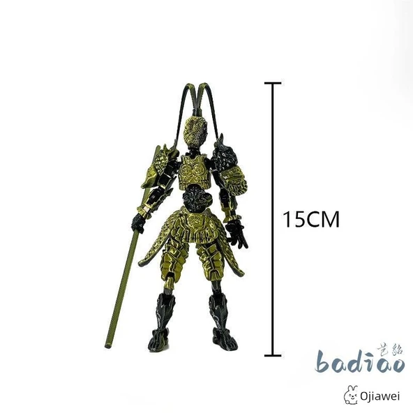 Birleşik Maymun Kral Figürü - Wukong-Koyu Altın Zırh - 3 El ve 5 Silah