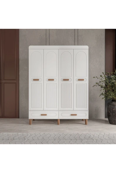 AKA HOME Cemre 4 Kapaklı MDF Çekmeceli Gardırop - 2