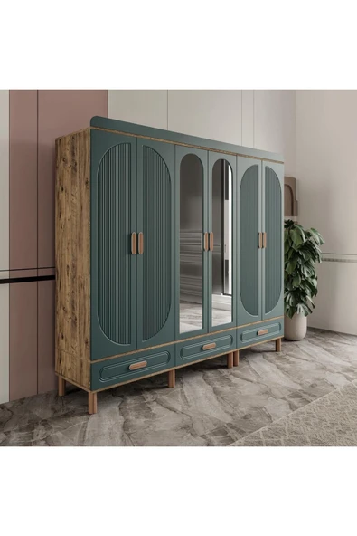AKA HOME Arel 6 Kapaklı MDF Çekmeceli Gardırop
