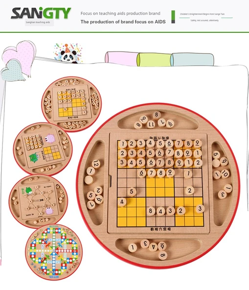 Çocuklar için Çok Fonksiyonlu Ahşap Satranç Takımı - 25'li Satranç Tahtası ve Sudoku 420 Soru Cevap - 12