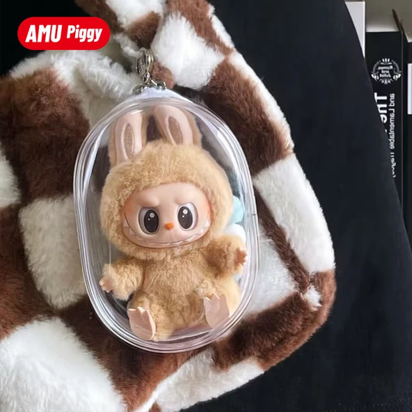 Şeffaf Bebek Çantası - 13cm Kapsül Bebek Çantası - Kar Beyazı - Kürk Topu/ Kalın Anahtarlık Dahil - 10