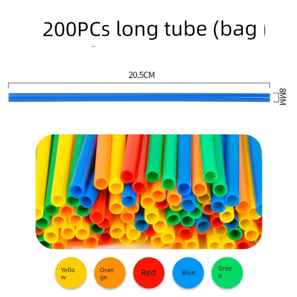 Eğitici Pipet Yapı Blokları Oyuncağı - 200 Uzun Boru Yenileme Paketi (Torba)