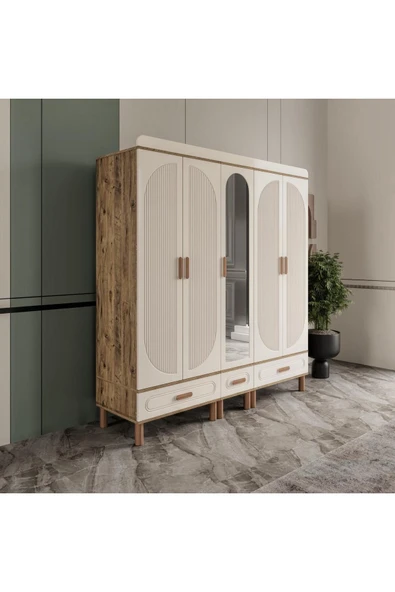 AKA HOME Arel 5 Kapaklı MDF Çekmeceli Gardırop