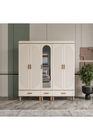 AKA HOME Arel 5 Kapaklı MDF Çekmeceli Gardırop - 2