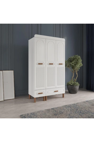 AKA HOME Cemre 3 Kapaklı MDF Çekmeceli Gardırop