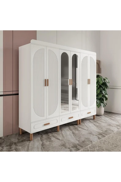 AKA HOME Arel 6 Kapaklı MDF Çekmeceli Gardırop