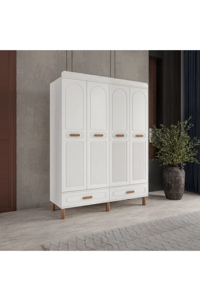 AKA HOME Cemre 4 Kapaklı MDF Çekmeceli Gardırop