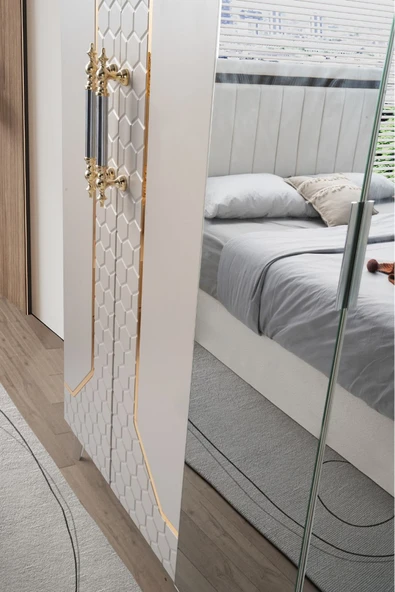 AKA HOME Petek Yatak Odası %100 MDF (Yatak Baza & Başlık Dahil Tam Set) - 4